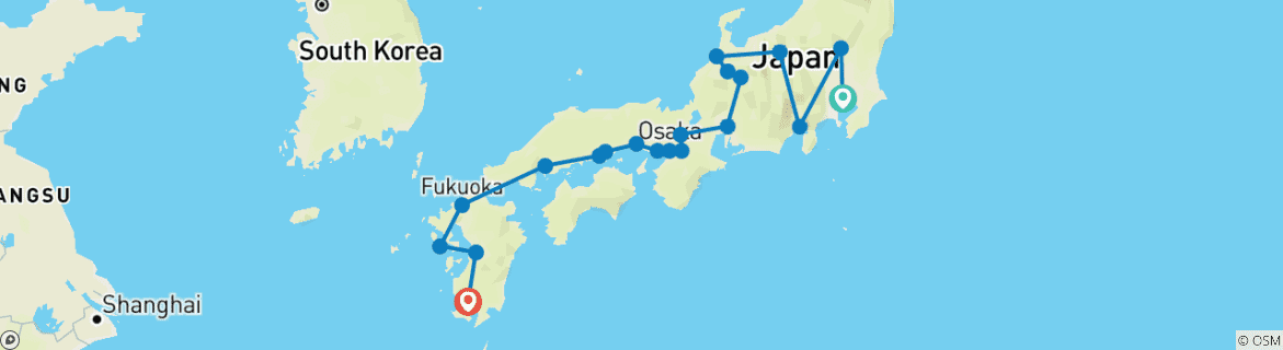 Image of a map showing the route of the tour