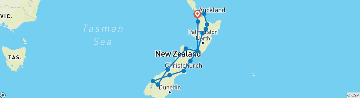 Map of 24 Day 'Kea' National Adventure Tour