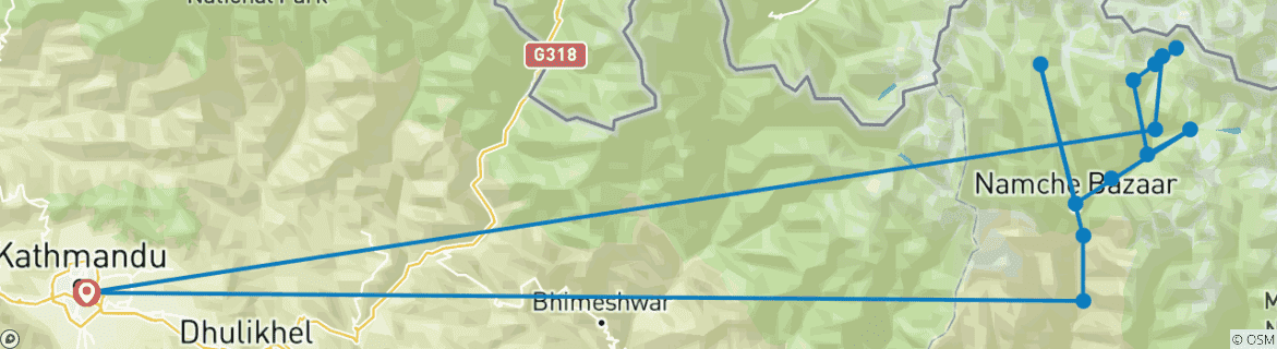 Image of a map showing the route of the tour
