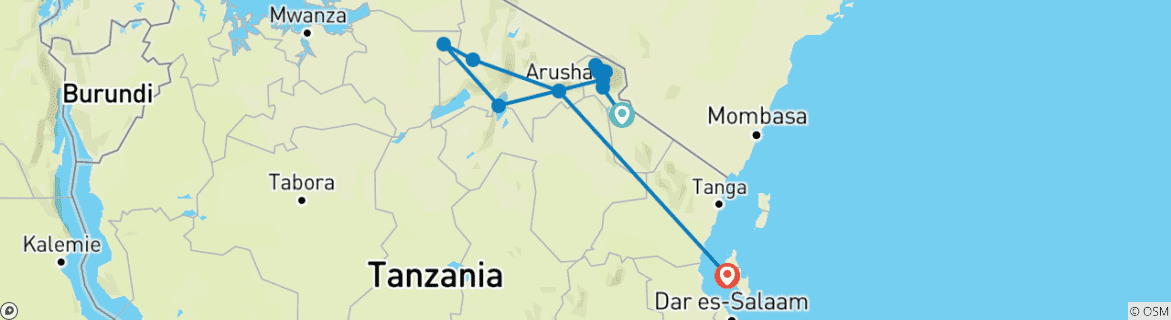 Map of TANZANIA – Kilimanjaro with Safari & Zanzibar