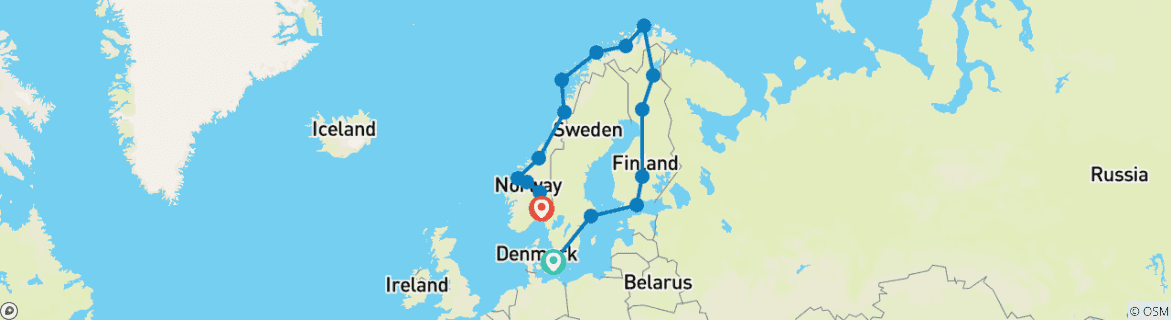 Carte du circuit Aventure nordique - 20 jours