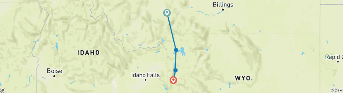 Map of USA – 6 Days Yellowstone Winter Wildlife Adventure