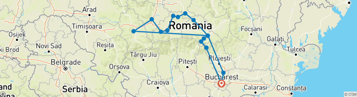 Map of Private 5-Day Tour in Transylvania from Bucharest Hotel Pick-up and Drop off