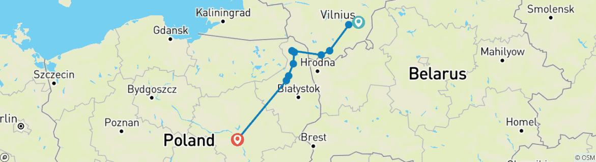 Mapa de Ruta ciclista guiada de la Commonwealth: lituania - Polonia - ¡otra Mancomunidad!