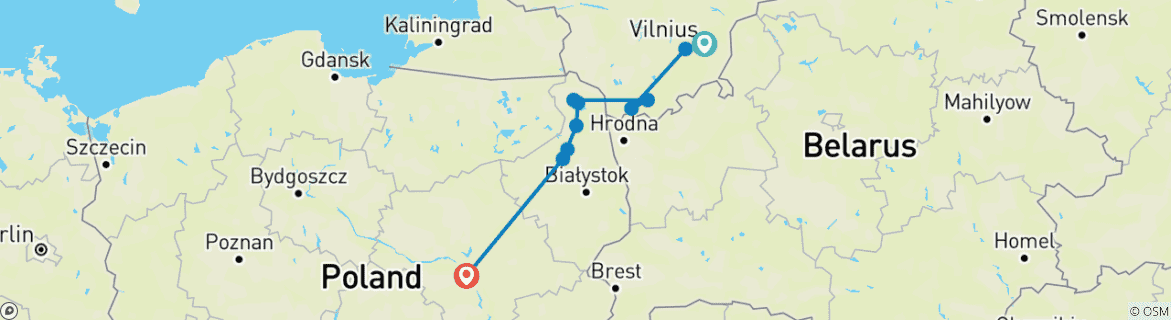 Mapa de Circuito autoguiado en bicicleta por la Commonwealth: lituania - Polonia - otra Mancomunidad