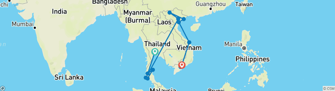 Carte du circuit Expérience en Thaïlande et au Vietnam
