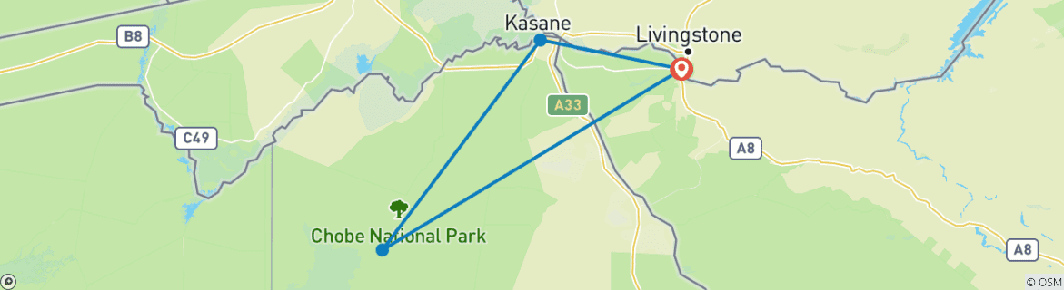 Foto van een kaart met de route van de rondreis