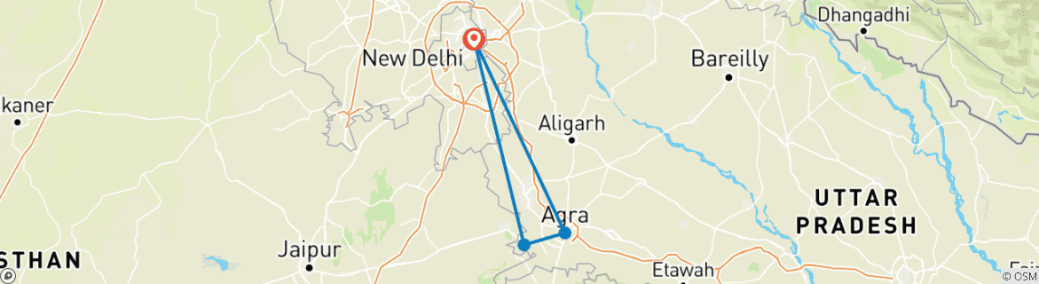 Map of 3 Days Delhi Agra Tour- Taj Mahal Sunrise/Sunset