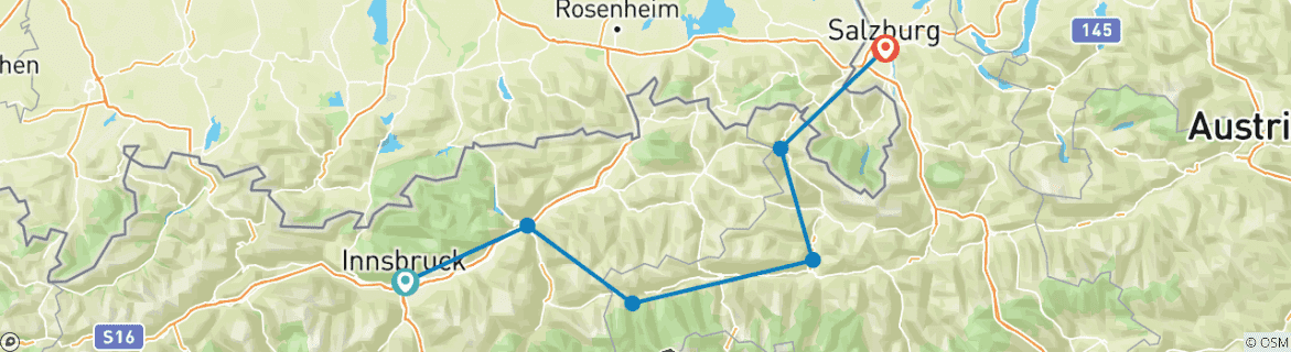 Map of Innsbruck – Salzburg