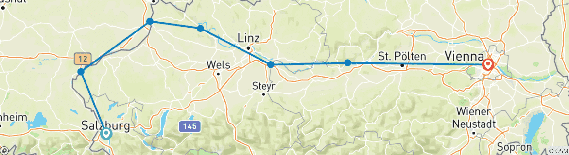 Map of Danube Cycle Path, Salzburg – Vienna 8/7