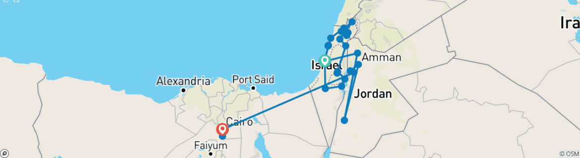 Mapa de Lo más destacado en un circuito por Tierra Santa Israel, Jordania y El Cairo - 13 días