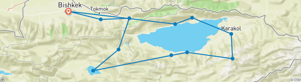 Carte du circuit Circuit sur mesure de 10 jours au Kirghizistan, voiture privée et départ quotidien
