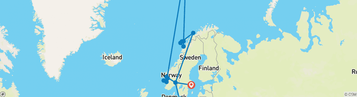 Image of a map showing the route of the tour