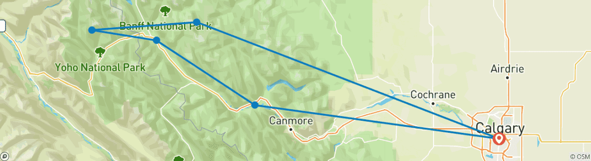 Carte du circuit Circuit hivernal amusant dans les Rocheuses - 4 jours