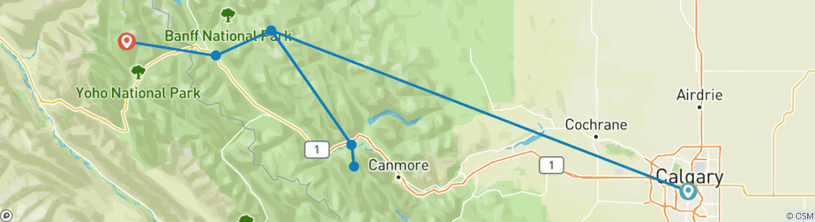 Carte du circuit Forfait hivernal de 4 jours dans les Rocheuses canadiennes : Banff, Lake Louise