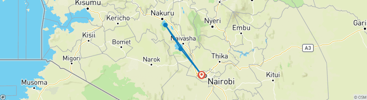 Map of 5 Day Masai Mara, Nakuru, Naivasha, Joining Group Budget