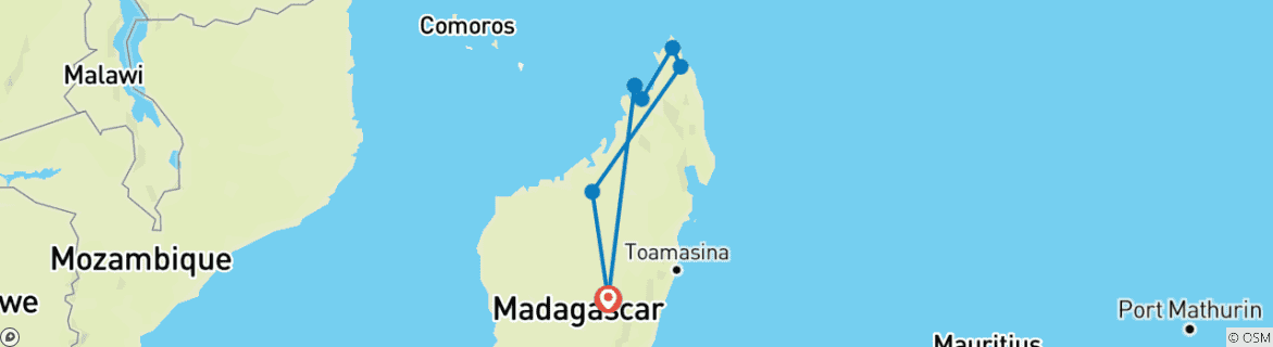 Foto van een kaart met de route van de rondreis