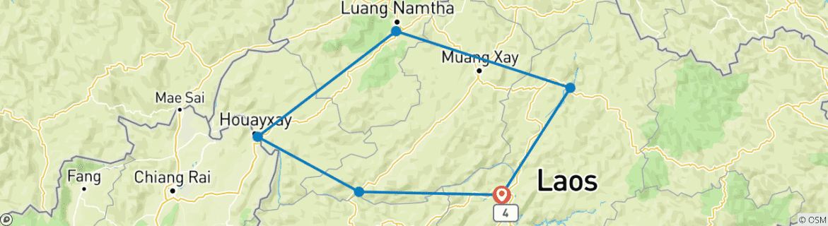 Image of a map showing the route of the tour