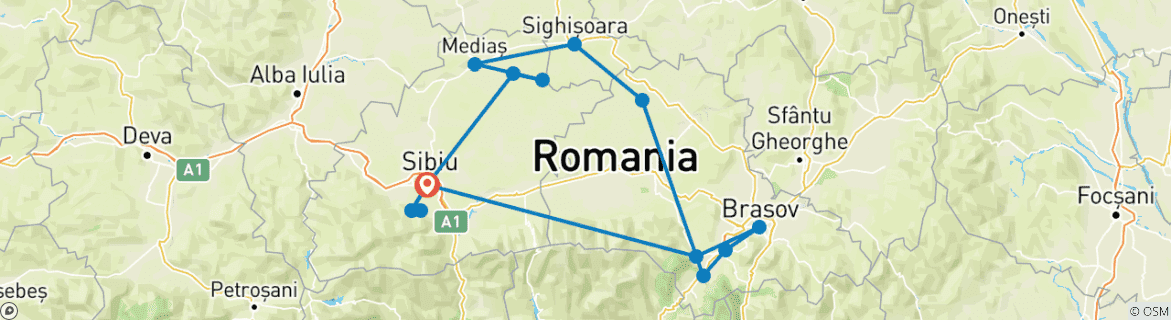 Image of a map showing the route of the tour