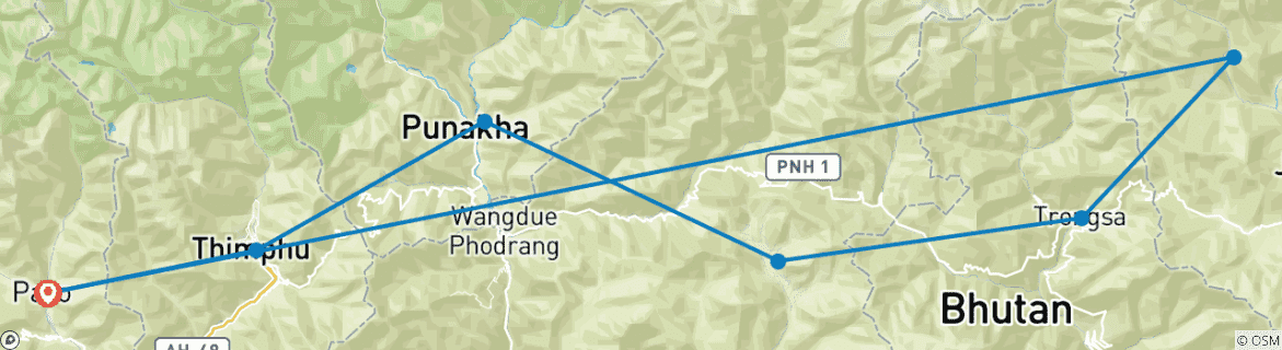 Foto van een kaart met de route van de rondreis