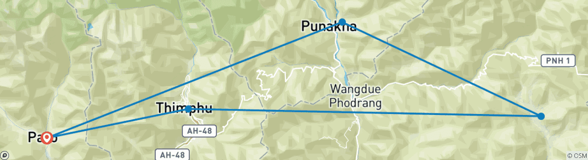 Map of Tailor-Made Bhutan Honeymoon Trip with Daily Departure & Private Guide