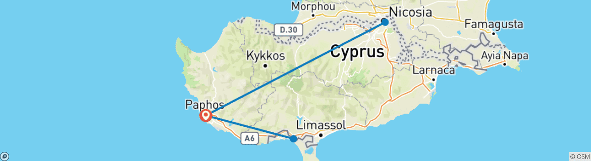 Carte du circuit Histoire et saveurs de Chypre