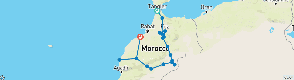 Map of Highlights of Morocco from Tangier to Casablanca (10 Days)