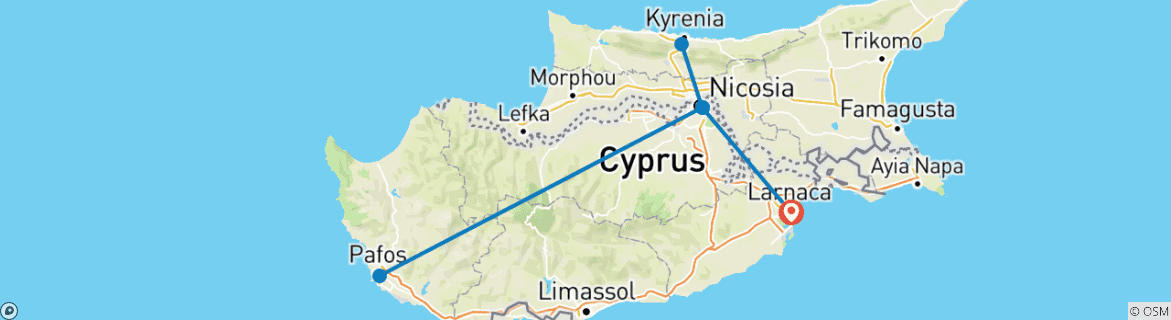 Map of 6 Days Tailor-Made Best Private Cyprus Tour, Daily Start