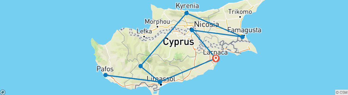 Map of 7 Days Customized Cyprus Tour, Daily Start & Private Guide