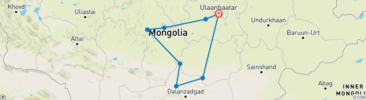 Carte du circuit Circuit sur mesure en Mongolie avec guide et chauffeur privés
