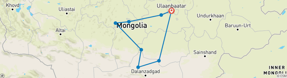 Mapa de El mejor circuito a Mongolia hecho a la medida con guía y conductor privado