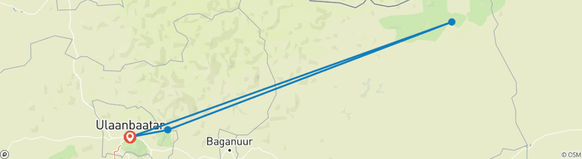 Carte du circuit Randonnée à cheval personnalisée de 9 jours en Mongolie avec guide et chauffeur privés