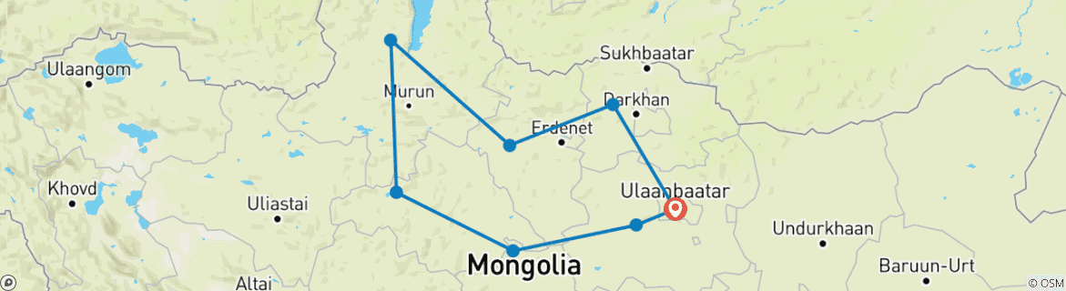 Mapa de Aventura privada personalizado por el norte y centro de Mongolia