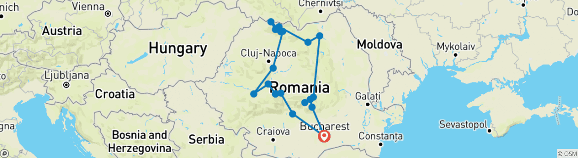 Map of Private 11-Day Transylvania, Apuseni, Maramures and Bucovina Tour with Hotel Pick Up/ Drop Off