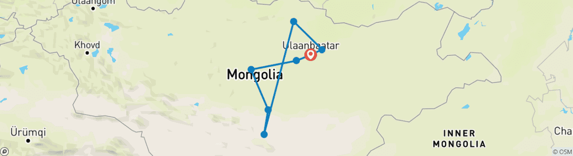 Carte du circuit Circuit familial sur mesure de 10 jours en Mongolie avec guide et chauffeur privés