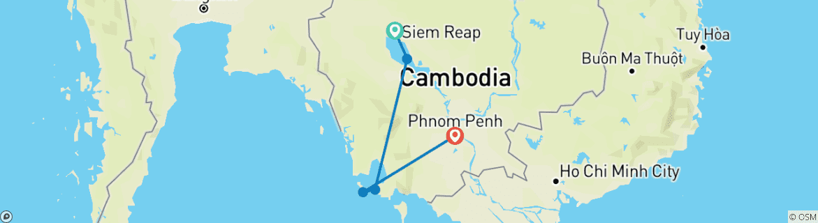 Map of Tailor-Made Cambodia Private Honeymoon Trip, Daily Depart