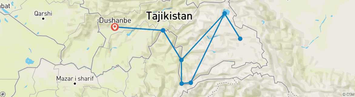 Map of Tailor-Made Tajikistan Tour of Pamirs with Private Guide & Daily Departure