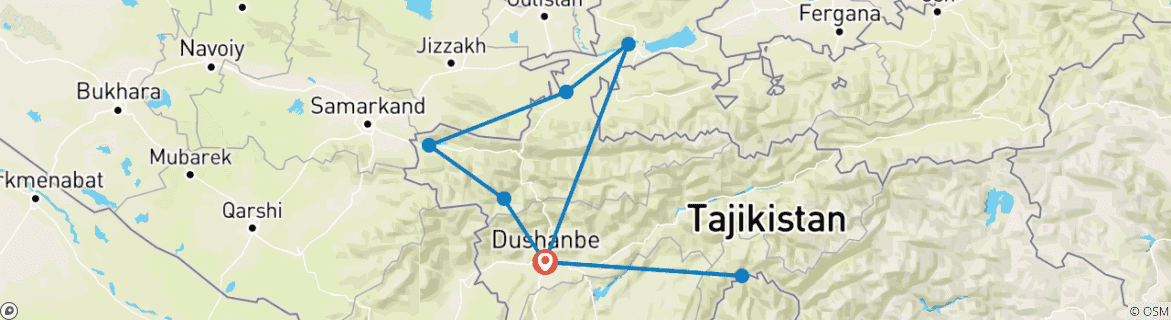 Map of Customized Northern Tajikistan Trip with Private Guide & Daily Departure