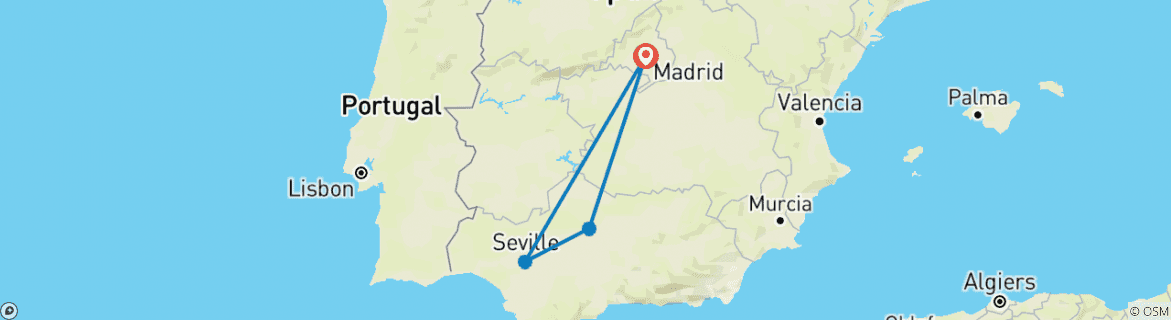 Map of Cordoba & Seville, 2 days on Mondays