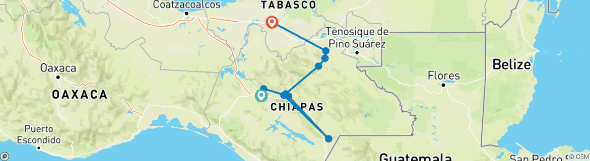 Map of Fenomenal Chiapas Adventure