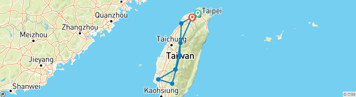 Carte du circuit Circuit privé personnalisé à Taïwan avec départ quotidien