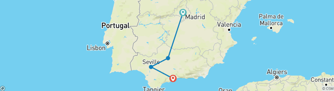 Carte du circuit Cordoue, Séville et Costa del Sol