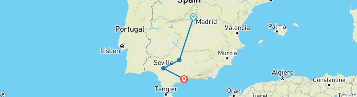 Karte von Córdoba, Sevilla & Costa del Sol