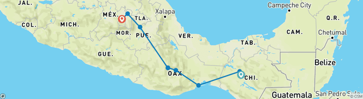 Foto van een kaart met de route van de rondreis