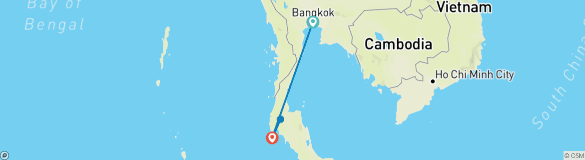 Carte du circuit Circuit de luxe personnalisé pour couples à Bangkok et Phuket, départ quotidien