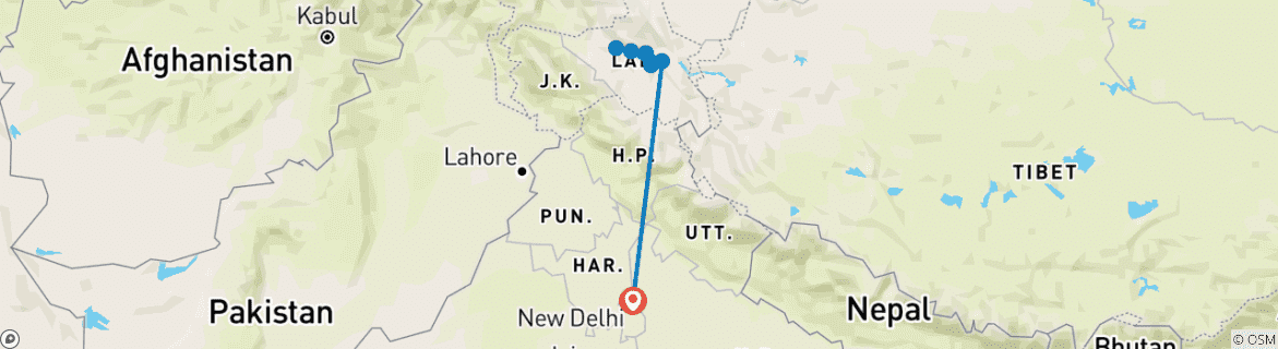 Karte von Indien: Aktiver „Roadtrip“ von Ladakh bis Kashmir