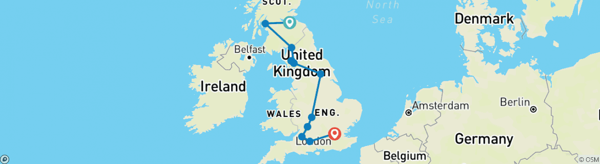 Map of Elegance of Great Britain (Classic, Start Edinburgh, 12 Days)