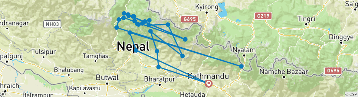 Image d'une carte montrant l'itinéraire du circuit