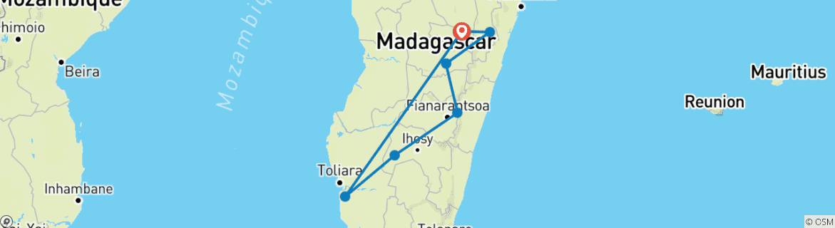 Carte du circuit Voyage personnalisé de 14 jours à Madagascar, départ quotidien, guide privé et jeep