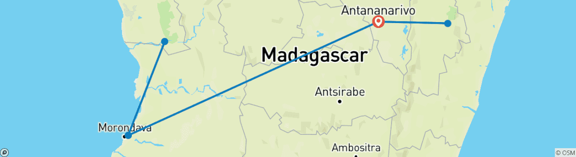 Mapa de Excursión familiar personalizada de 9 días a Baobab y Tsingy, con guía privado y jeep